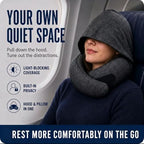 Travel Neck Pillow with Hood, Upgraded Memory Foam Airplane Pillow for Sleeping, 360° Support U Shaped Travel Pillow with Hidden Eye Cover, Portable Flight Accessories for Plane Car Office(Black) - Image 3
