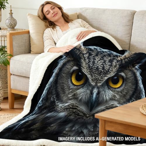 Owl Sherpa Blanket Animal Print Throw Blanket for Men and Women Soft Warm Cozy 50x60 Inches Wisdom Design Bedroom Couch Study Room Decor Gift for Birthday Housewarming Anniversary - Image 2