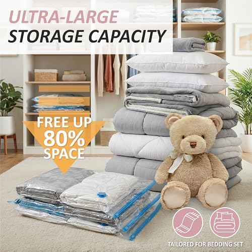 Cozy Essential Vacuum Storage Bags, 80% Compression Vacuum Seal Space Saver Plastic Packaging Bags for Clothes, Blankets, Pillow, Bedding, Comforters, Sealer Clothing Storage,6 XXL Jumbo - Image 2