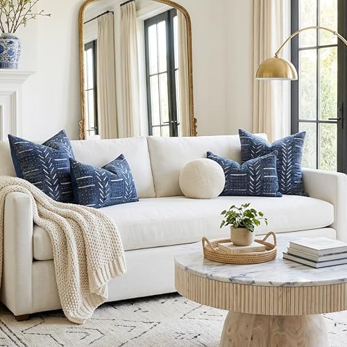 BlissBlush Decorative Throw Pillow Covers 20x20 Set of 2, Blue Soft Woven Chenille Accent Pillow Covers for Couch Sofa Bed, Textured Farmhouse Cushion Covers - Image 5