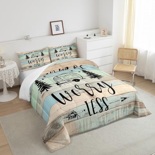 Erosebridal Camper Comforter Set - Twin Size Camping Themed Bedding Set for RV, Colorful Rustic Cabin Style Quilt Bed Set - 2Pcs - Image 4