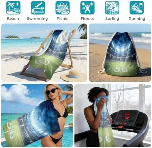Beach Towel Bag 2 in 1 Football Sport Bath Pool Towels Backpack Rugby Soccer Stadium Absorbent Beach Towel Soft Quick Dry Lightweight Packable Towels Drawstring Bag for Travel Camping Sports Picnic - Image 5