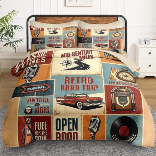 WeCozy Queen Comforter Set with Sheets, 7 Pieces Retro Car Bedding - Image 2