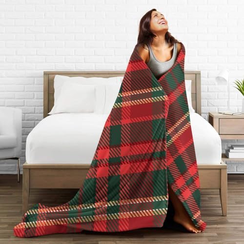 Christmas Red Green Plaid Flannel Fleece Throw Blanket - Image 4