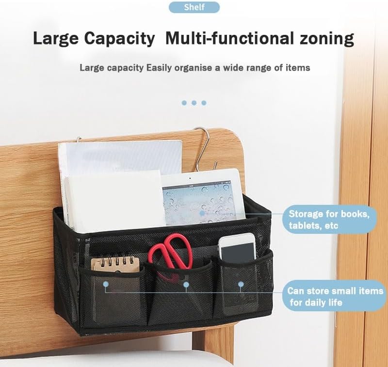 Bed Hanging Storage Bag，Bed Side Storage Pocket，Bunk Bed Hanging Storage Caddy with Hooks and Pockets for Bunk Beds Rails Book Phone Glasses Storage(Green(Wall-Mounted Model)) - Image 3