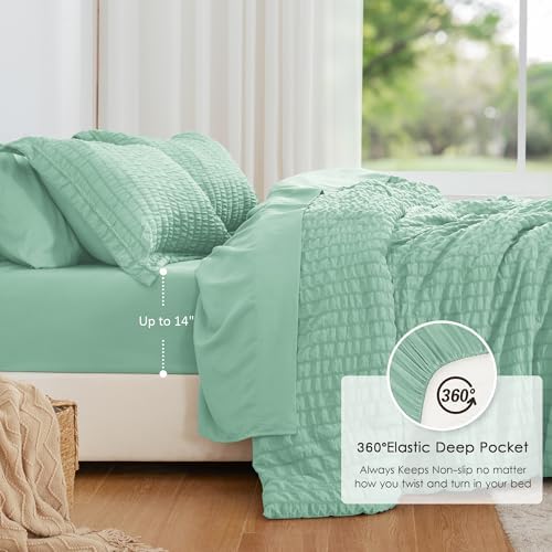 Seersucker Light Green California King Comforter Set, 7-Piece Bed in a Bag - Image 3