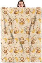 Cute Monkey and Banana Throw Blanket, Lightweight Warm Adorable Cartoon Animal Flannel Blanket, Home Decor and Gifts, Soft Cozy Blankets for Women Kids Boys Girls, 60"x80" for Bed Couch Travel by Unknown