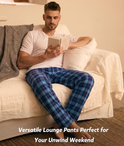 BAMBOO COOL Men's Pajama Bottoms Plaid Pajamas Pants Soft Lounge Woven Pj - Image 2