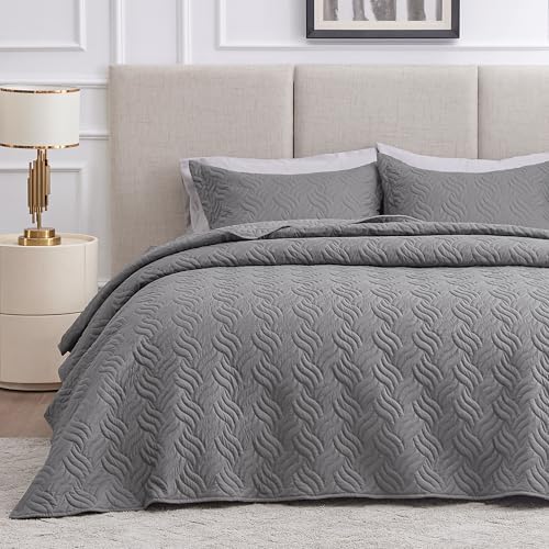 Love's cabin Quilts for Queen Bed Grey Bedspreads Bedding Set - Summer Lightweight Bedspread Comforter - Wave Pattern Bedding Coverlet for All Season - 3 Pieces (1 Quilt, 2 Pillow Shams) by Lovescabin