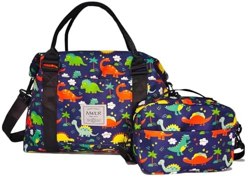 Travel Duffle Bag Weekender Overnight Bag Gym Tote with Dry and Wet Separated Pocket for Women Girls Shoulder Workout Duffel Bag Water Resistant, Cute Dinosaur Set by NWLR