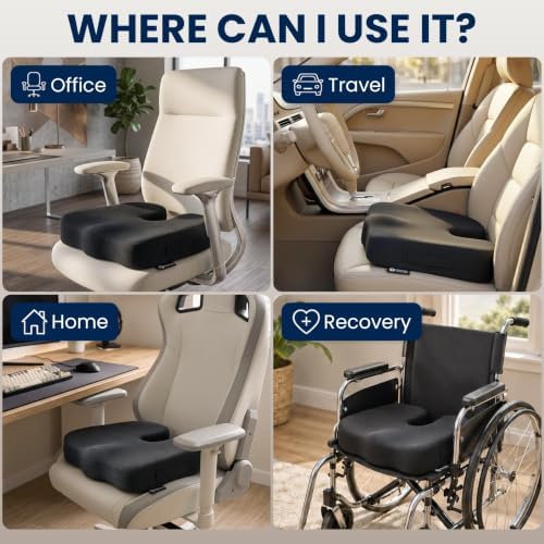 5 STARS UNITED Seat Cushion - Memory Foam Chair Pad for Tailbone Pain Relief - Ergonomic Support for Coccyx, Sciatica & Butt - Office, Desk & Gaming Chair, Car Seat, Wheelchair, Airplane, Black - Image 3