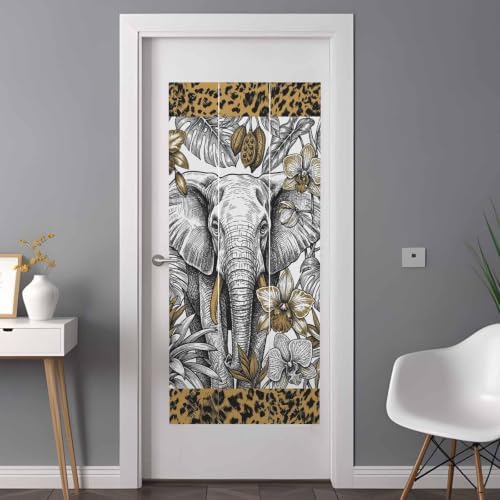 Window Privacy Film Frosted, Elephant Non-Adhesive Static Cling Window Tint, Tropical Flowers Palm Leaves Leopard Prints Insulated Windows Frosted Films for Living Room, 35.4 x 78.7 Inches - Image 3