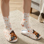 Jeiento Fuzzy Slippers and Crew Sock Set for Women Men Couple Warm Cozy Memory Foam House Shoes Soft Slip-on Slides for Home,Travel - Image 3