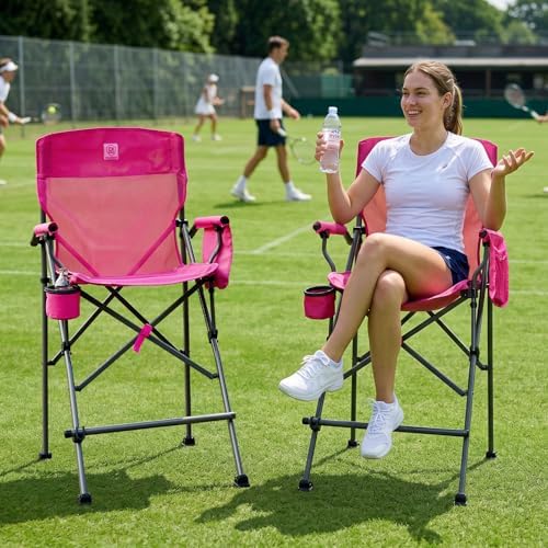 EVER ADVANCED Tall Directors Chair 31" Foldable Camping Mesh Pink - Image 2