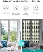 Window Privacy Film Frosted, Forest Green Boho Reusable Static Cling Window Tints, Middle Century Geometric Abstract Art Heat Control Windows Films for Offices, Balcony, 29.5 x 118 Inches - Image 6