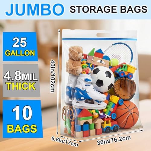 10 Pcs Clear Plastic Reclosable Slider Bags with Handles - Image 2
