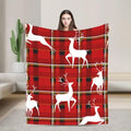 Christmas Reindeer Plaid Flannel Fleece Throw Blanket by Unknown