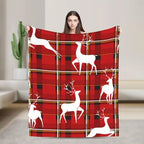 Christmas Reindeer Plaid Flannel Fleece Throw Blanket by Unknown