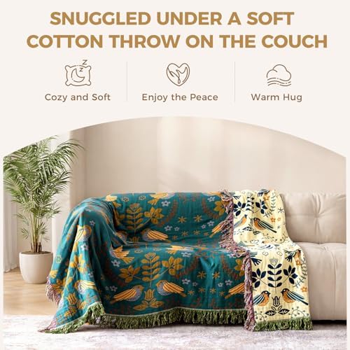 LUTBM King Throw Blanket for Bed, 100% Cotton Boho Soft Fall Blankets - Image 3