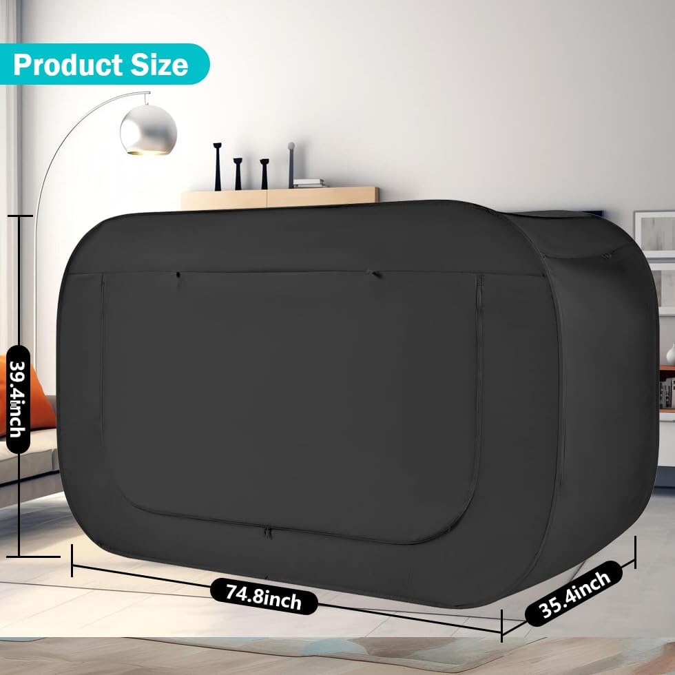 NKM Twin Bed Canopy Indoor Tent for Adults,Blackout Bed Tent,Portable Black Folding Sleep Tent - Image 2