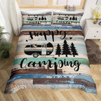 Travelling Trailer Car Duvet Cover Queen Size Brown White Vintage Barn Door Comforter Cover with 2 Pillowcases for Teens Adults RV Camper Bedding Set 3 Pcs Decorative Bed Cover(Not Comforter) - Image 2