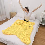 Chunky Knit Throw Blanket Chenille Yarn Soft Cozy Bulky Knitted Blanket for Sofa Bed Chair Large Hand Made Boho Home Decor Yellow 48x60 - Image 2
