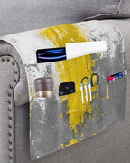 Sofa Armrest Organizer Bedside Caddy, Yellow Cement Gray Non Slip Couch Remote Control Holder for Recliner, Modern Abstract Art Yellow Armchair Caddy with Pocket for Magazine, Phone, 19.7"x35" - Image 3