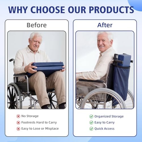 4 Pcs Wheelchair Footrest Bag Extender Storage Bag, Blue - Image 5
