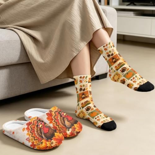 Jeiento Women's Fuzzy Slippers and Sock Set Warm Cozy Memory Foam House Shoes Soft Slip-on Slides Spa Slippers for Hotel - Image 3