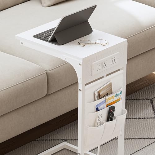TUTOTAK C Shaped End Table with Charging Station, Side Table for Sofa - Image 2
