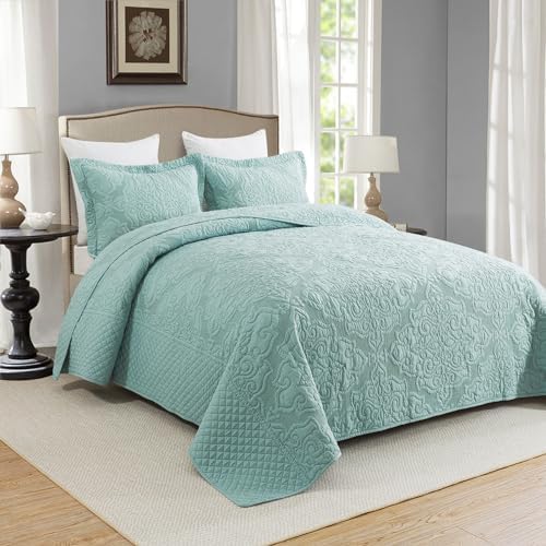 Travan 3-Piece King Quilt Set Quilted Bedspread Oversized Microfiber Lightweight Bedspread Coverlet Set with Shams Bedding Set for All Season, Blue, King - Image 2