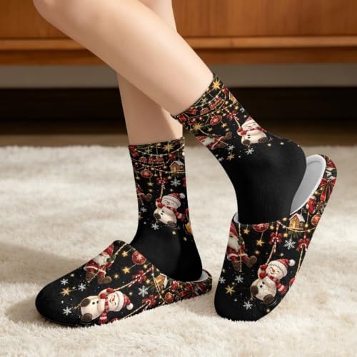 Jeiento Winter Fuzzy Slipper and Crew Socks Warm Winter Shoes Lightweight Soft Cushion House Slipper Bedroom Shoes - Image 2