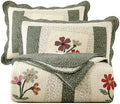 vctops Farmhouse Green 3 Piece Embroidered Floral Quilted Bedspread Quilt Set 100% Cotton Reversible Patchwork Coverlet Set 1 Quilt and 2 Pillow Shams (Green,Queen) by vctops