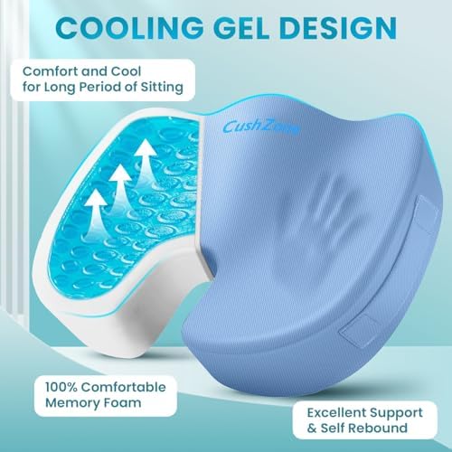 Gel Seat Cushion, Cooling Memory Foam Cushion for Office Chair, Blue - Image 2