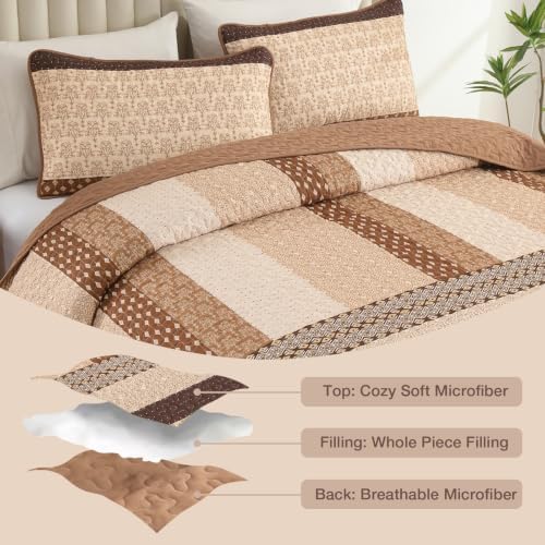 WONGS BEDDING Fall King Size Quilt Set, Brown Striped Bedspread - Image 4