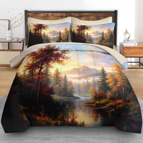 Pamnest King Comforter Set with Sheets, 7 Pieces Fall Mountain Bedding - Image 3
