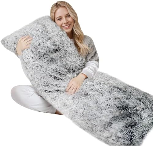 ZonLi Fluffy Body Pillow, Full Body Pillows for Adults, Long Pillow for Sleeping with Removable Cover and Adjustable Filling for Side Sleeper & Pregnancy，Large and Firm Pillow, Machine Washable(Grey) by Zonli