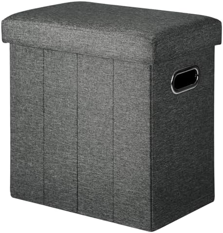 COSYLAND Collapsible Fabric Ottoman Footrest with Storage - Folding Foot Stool Furniture with Handles - Toy Chest Linen Gray - 16.5x16.5x10.6in - Charcoal by COSYLAND
