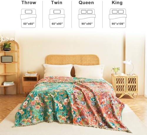 LUTBM Cotton Boho Blanket for Bed, Queen Soft Lightweight Reversible Quilt - Image 3