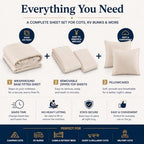 Zipper Cot Fitted Sheet Bundle, 32 x 75 Camping Cot Mattress Sheets, 400 Thread Count 100% Cotton, Includes 1 Wraparound Base, 2 Removable Zipper Top Sheets & 2 Pillowcases, 8 Inch Deep Pocket, Ivory - Image 4