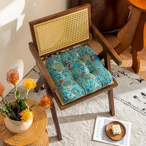 vctops 2 Pack Boho Geometric Chair Cushions with Ties U-Shaped Soft Cozy Cotton Linen Chair Pads Non Slip Seat Cushions for Indoor Dining Room and Kitchen Chairs (Turquoise,18"x18") - Image 4