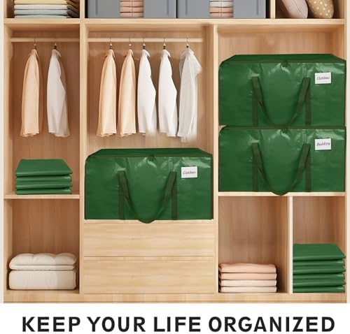 6 Pack-Extra Large Heavy Duty Moving Bags - Waterproof Storage Totes with Handles & Zippers, Foldable for College Dorm, Storage (olive green) - Image 5