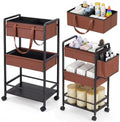 Faux Leather 3-Tier Rolling Diaper Cart Organizer,Lockable Wheels,Nursery by RefinedElegance