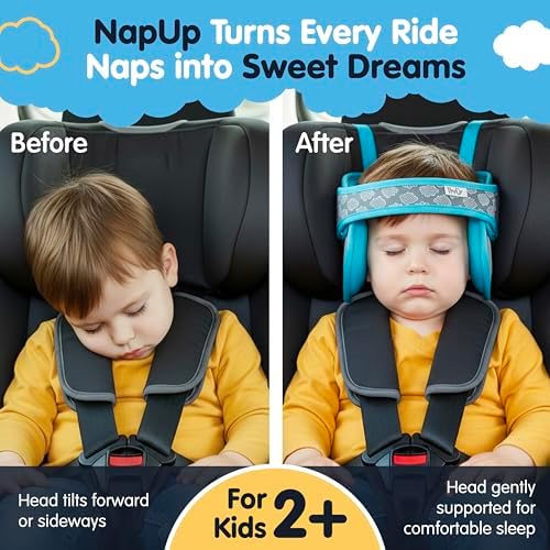 NapUp Car Seat Head Support for Toddler - Anti-Bobbing Head Holder - Teal - Image 4