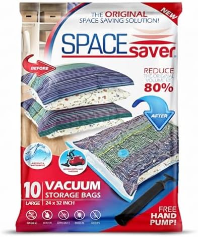 Spacesaver Vacuum Storage Bags with Hand Pump, Large, 10 Pack by Spacesaver