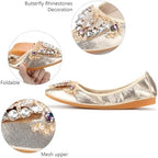 KUNWFNIX Women Ballet Flats Rhinestone Wedding Ballerina Shoes Foldable Sparkly Comfort Slip on Flat Shoes - Image 3