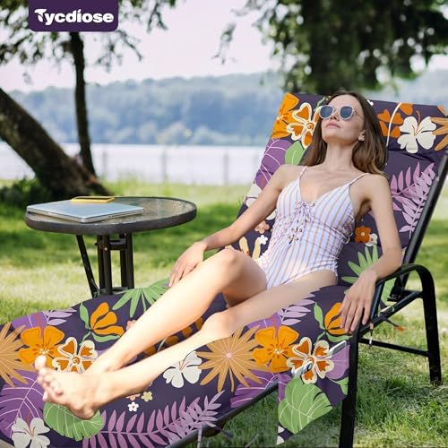 Outdoor Chaise Lounge Chair Cushion, 71 x 22 x 4.7 Inches Waterproof Chaise Lounge Cushions Thickened for Outdoor Furniture, Non-Slip Patio Lounge Chair Cushions, Purple Floral Leaf - Image 6