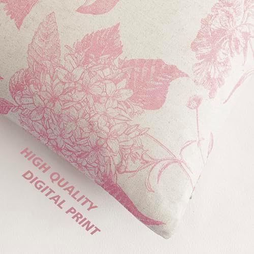 Foindtower Set of 2 Linen Floral Throw Pillow Covers Neutral Vintage Print Decorative Cozy Cushion Covers Farmhouse Boho Home Decor for Sofa Chair Couch Bedroom Living Room,24×24 Inch,Light Pink - Image 3