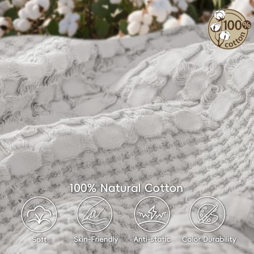 PHF Lightweight 100% Cotton Waffle Blanket for Bed, King, Light Grey - Image 5