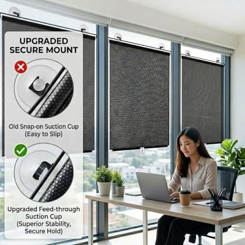 No Drill Blackout Roller Shades with Suction Cups, Portable Privacy Blinds for Indoor Windows, Temporary Pull Down Sun Shade Curtains for Home Office Cars Glass Door(15" Wx60 H) - Image 6